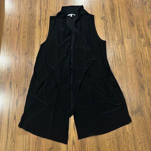 Sympli Open Front Sleeveless Cardigan Womens 16 Stretch Jersey Longline Black - Picture 1 of 6